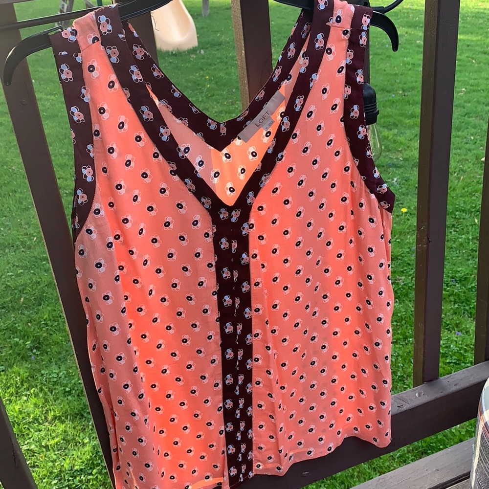 Loft Sleeveless Peach Mixed Pattern Blouse